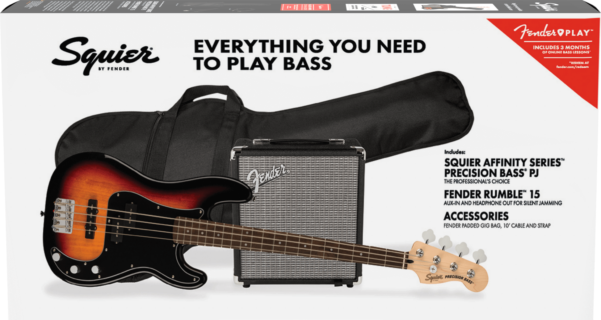 Squier Affinity Series Precision Bass PJ Package - 3-Tone Sunburst