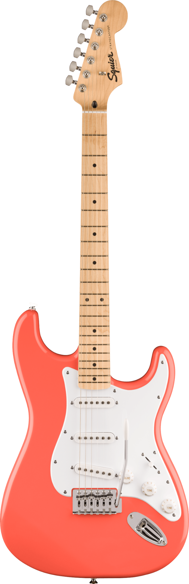 Squier FSR Sonic Stratocaster - Maple Fingerboard - White Pickguard - Tahitian Coral