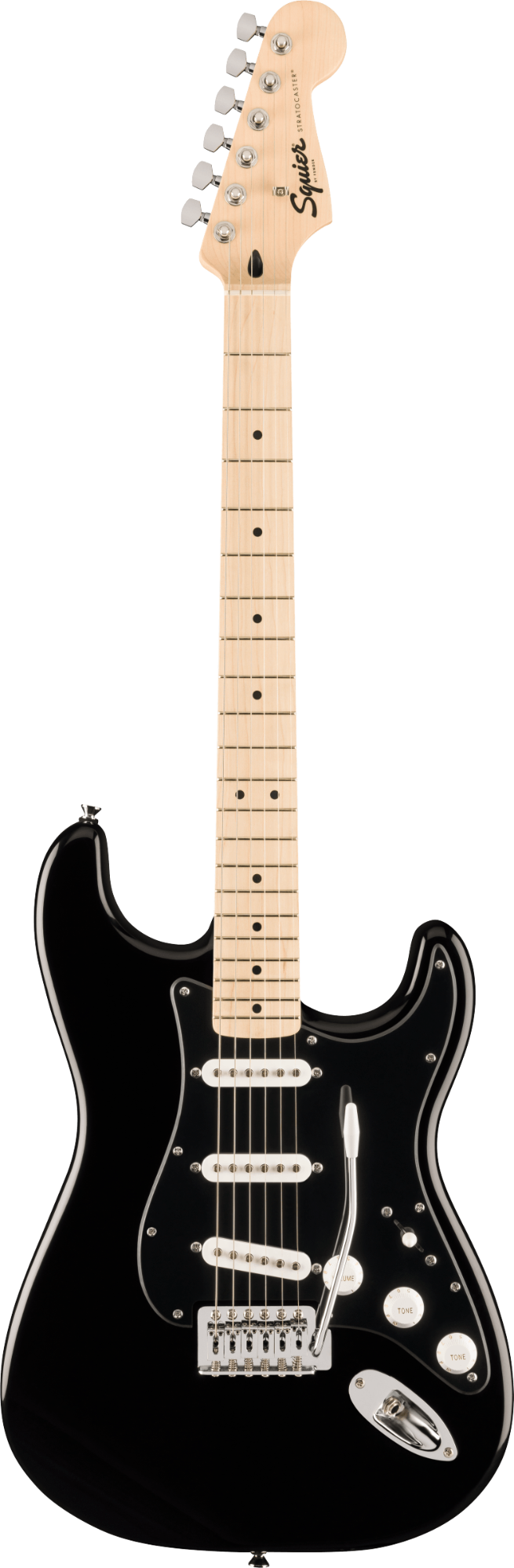 Squier FSR Sonic Stratocaster - Maple Fingerboard - Black Pickguard - White Plastic Parts - Black