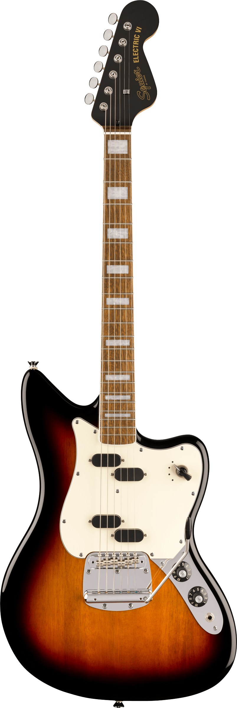 Squier Paranormal Electric VI - Laurel Fingerboard - Parchment Pickguard - 3-Color Sunburst