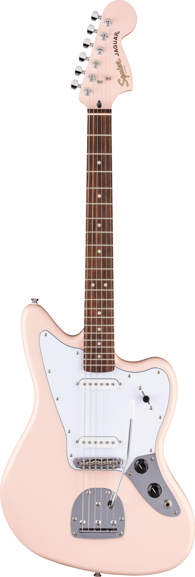 Squier FSR Affinity Series Jaguar - Laurel Fingerboard - White Pickguard - Matching Headstock - Shell Pink