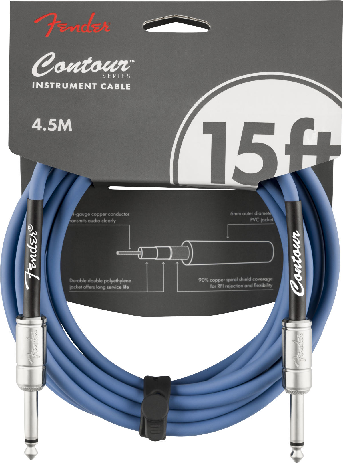 Fender Contour Instrument Cable, Lake Placid Blue, 15'