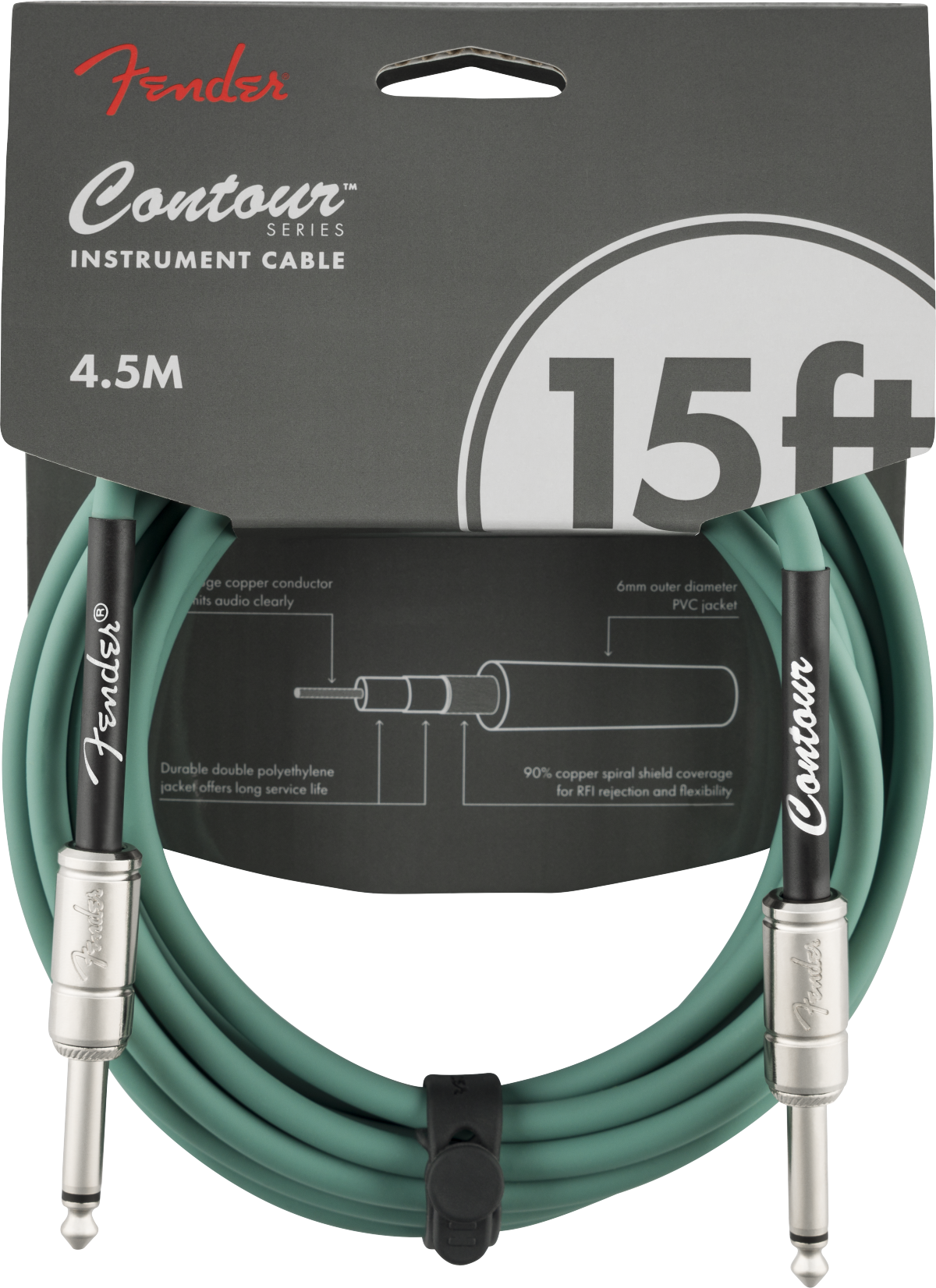 Fender Contour Instrument Cable, Sherwood Green, 15'