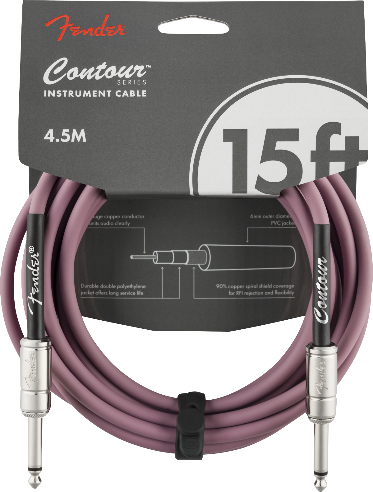 Fender Contour Instrument Cable, Burgundy Mist, 15'