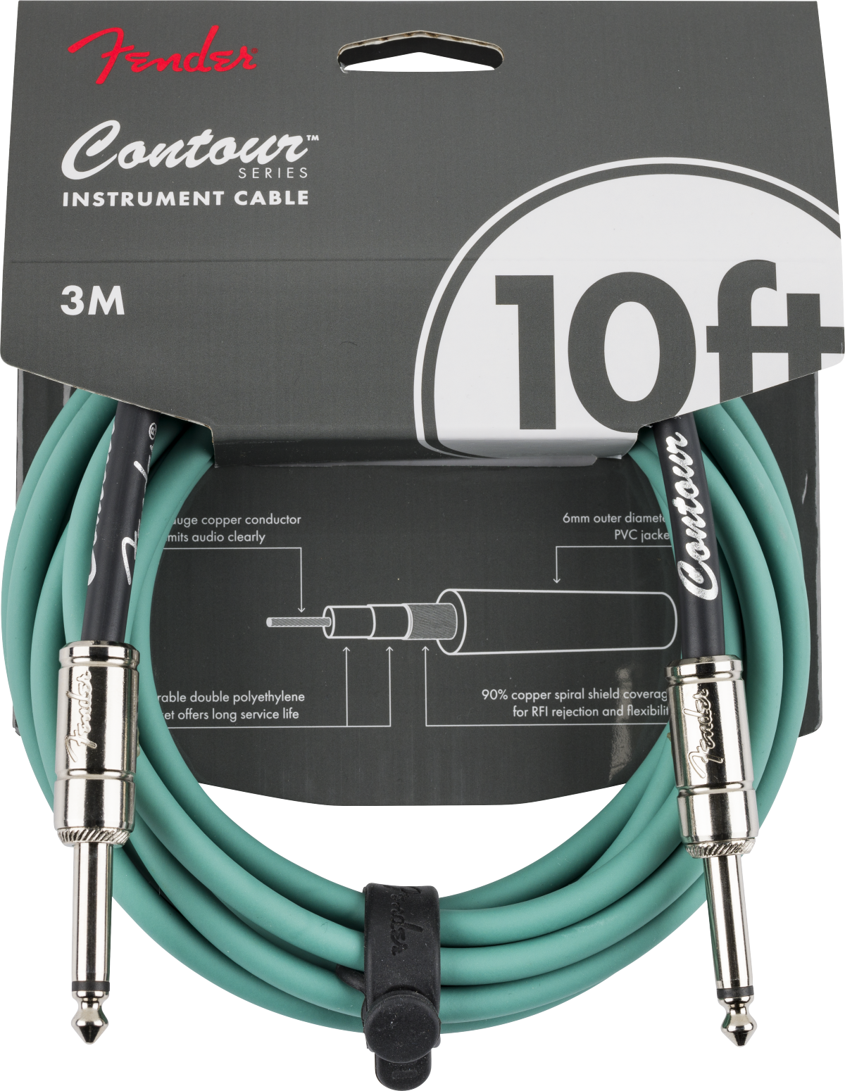 Fender Contour Series Instrument Cable - 10ft - Sherwood Green