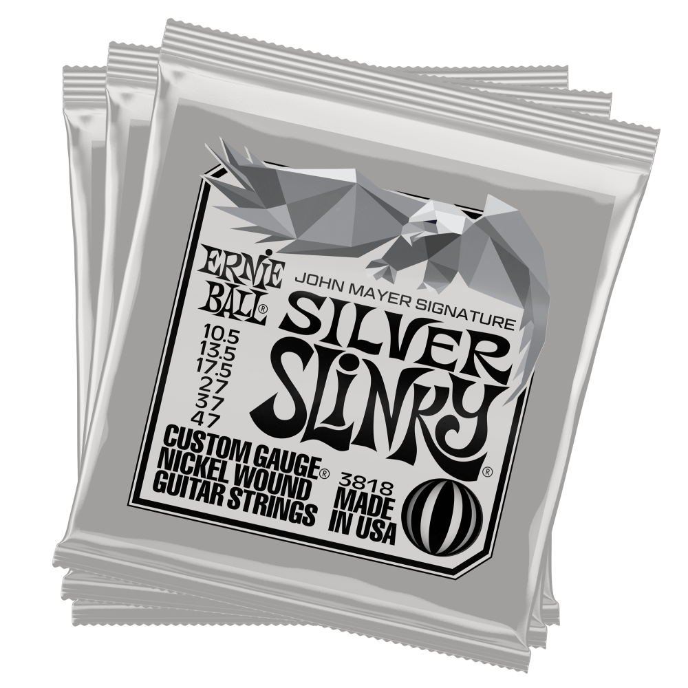 Ernie Ball John Mayer Silver Slinky Nickel Wound Electric Guitar Strings - 3 PACK TIN - 10.5-47 Gauge