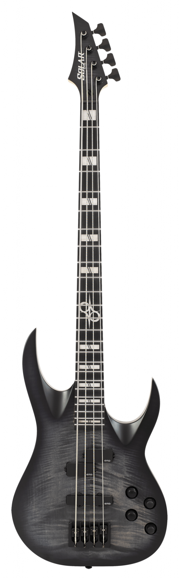Solar AB1.4JN 4 String Electric Bass Guitar - Flame Black Burst Matte
