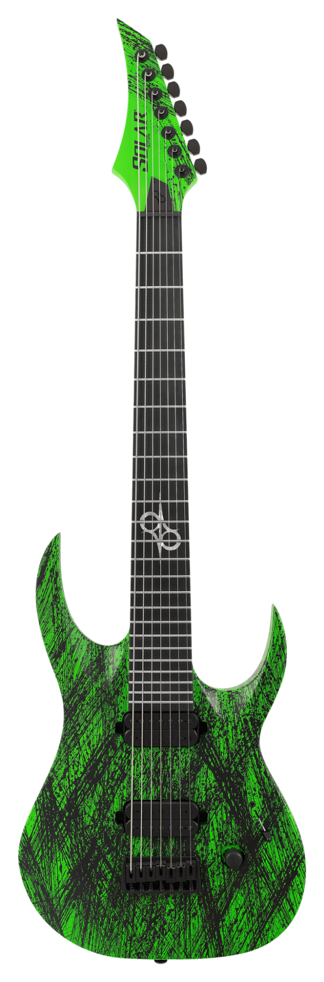 Solar A2.7GN Canibalismo+ 7-String Electric Guitar - Green Neon Open Pore / Blood Splatter Matte