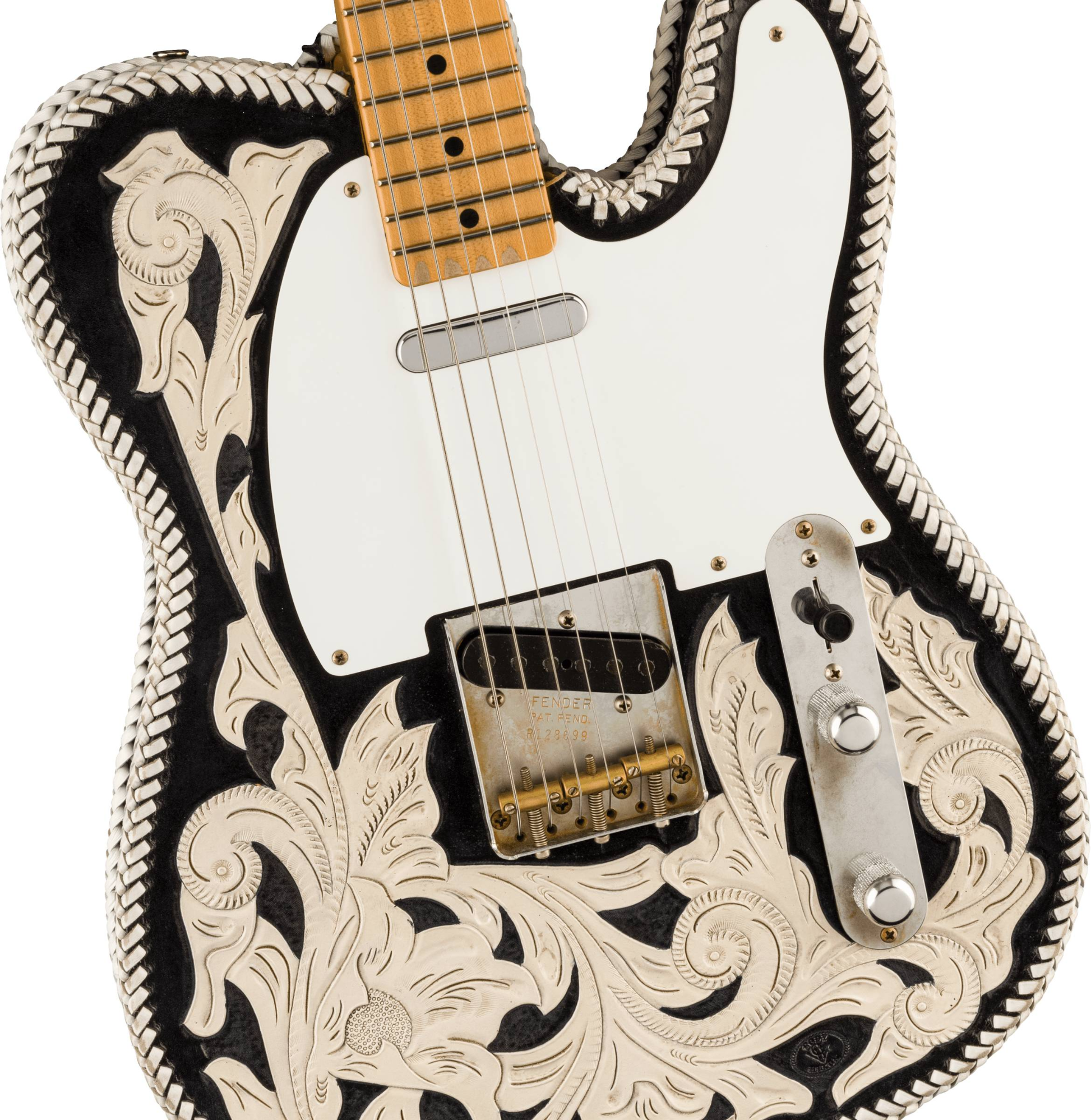 Fender Custom Shop Masterbuilt Waylon Jennings BTB 54' Telecaster Relic - Black and White Tooled Leather over Butterscotch Blonde