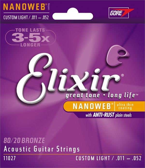 ELIXIR Nanoweb 80/20 Bronze Acoustic String Set - 11-52 - Custom Light