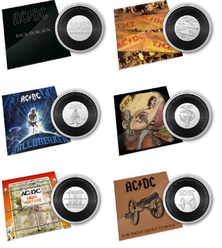 Royal Aust. Mint AC/DC 2021 Bundle of 6 20c Uncirculated Coins (Limited)