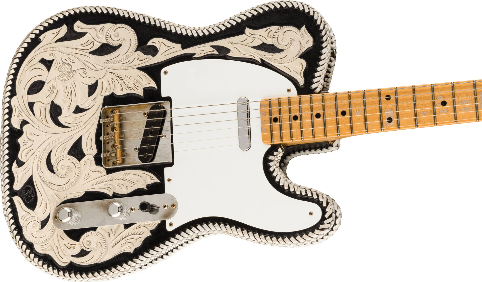 Fender Custom Shop Masterbuilt Waylon Jennings BTB 54' Telecaster Relic - Black and White Tooled Leather over Butterscotch Blonde