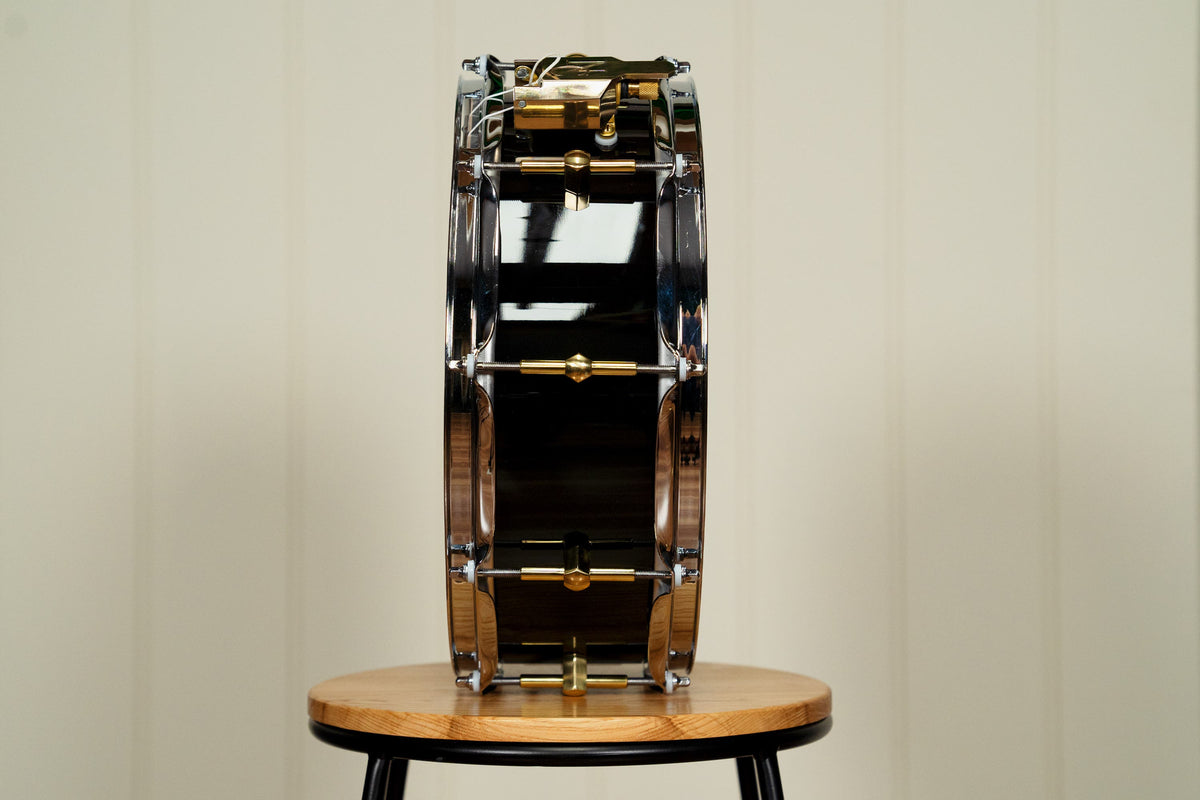 Noble and Cooley 14x5" Classic Maple Snare - Piano Black Gloss - Brass HW / Flanged Chrome Hoops