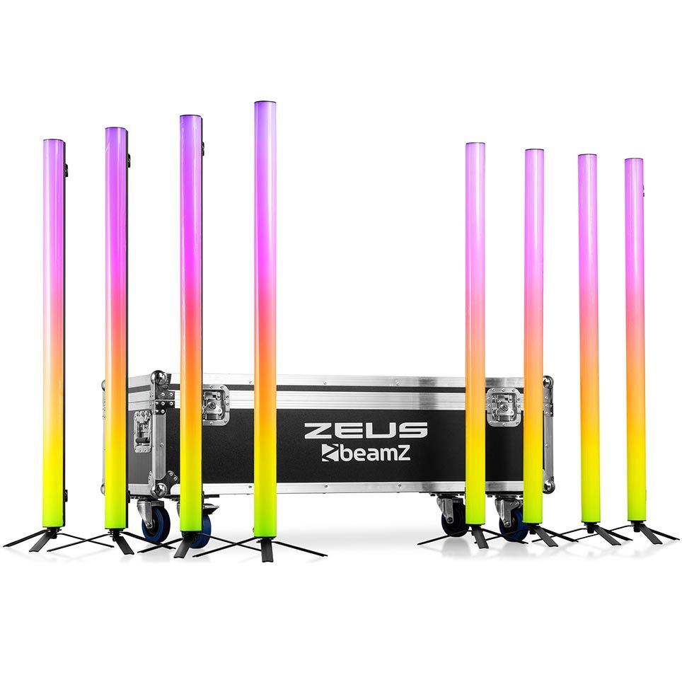 Beamz Zeus Battery Tube Set RGBW Set of 8 in Flightcase