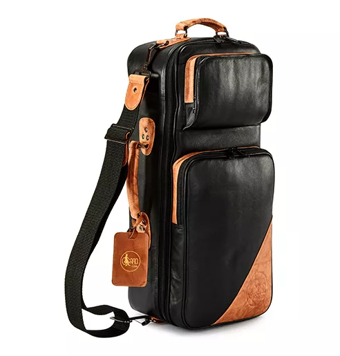 Gard Bags 4-ECLK Elite Double Trumpet Compact Gig Bag (HC+OS+BP) - Black/Brown Leather