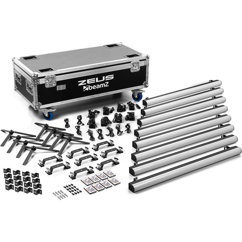 Beamz Zeus Battery Tube Set RGBW Set of 8 in Flightcase