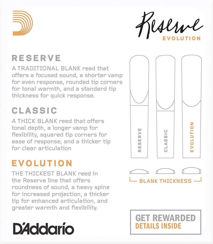 D'Addario Reserve Evolution Bb 3.0 Clarinet Reeds - BOX OF 10