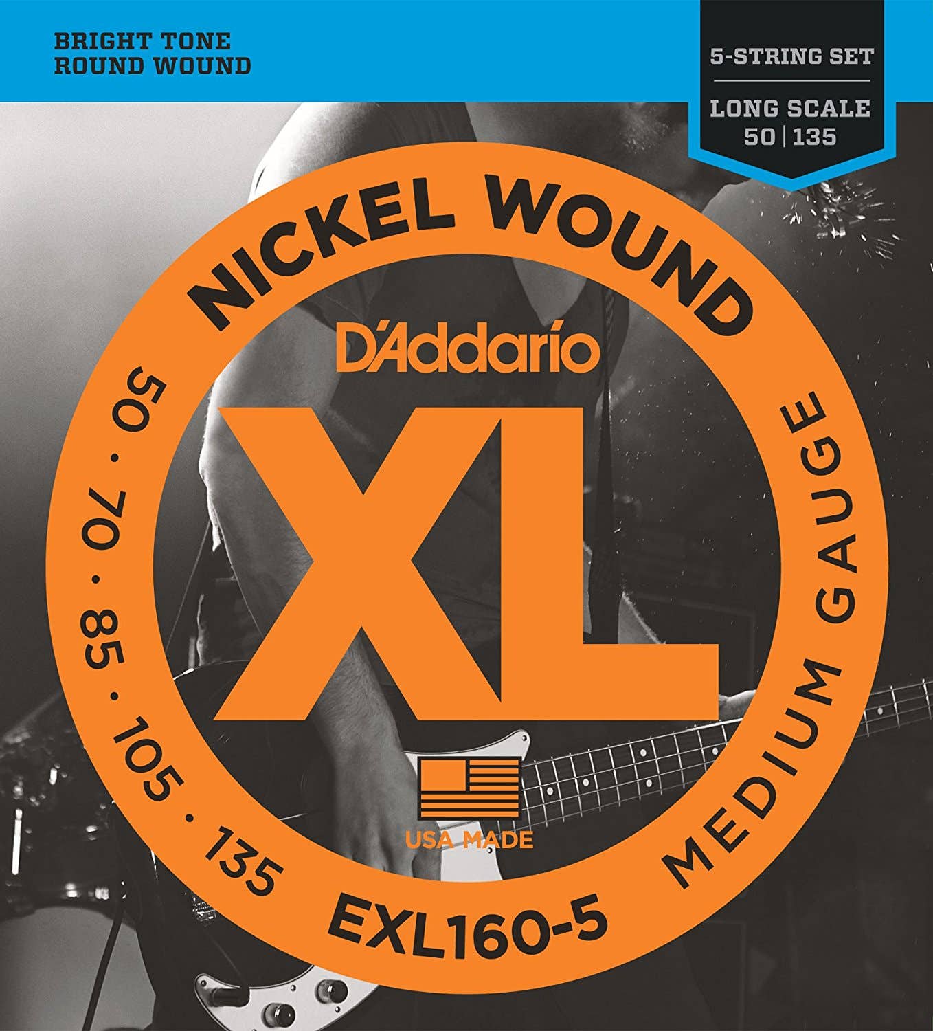 Daddario EXL160-5 5-string nickel wound bass string set 50-135