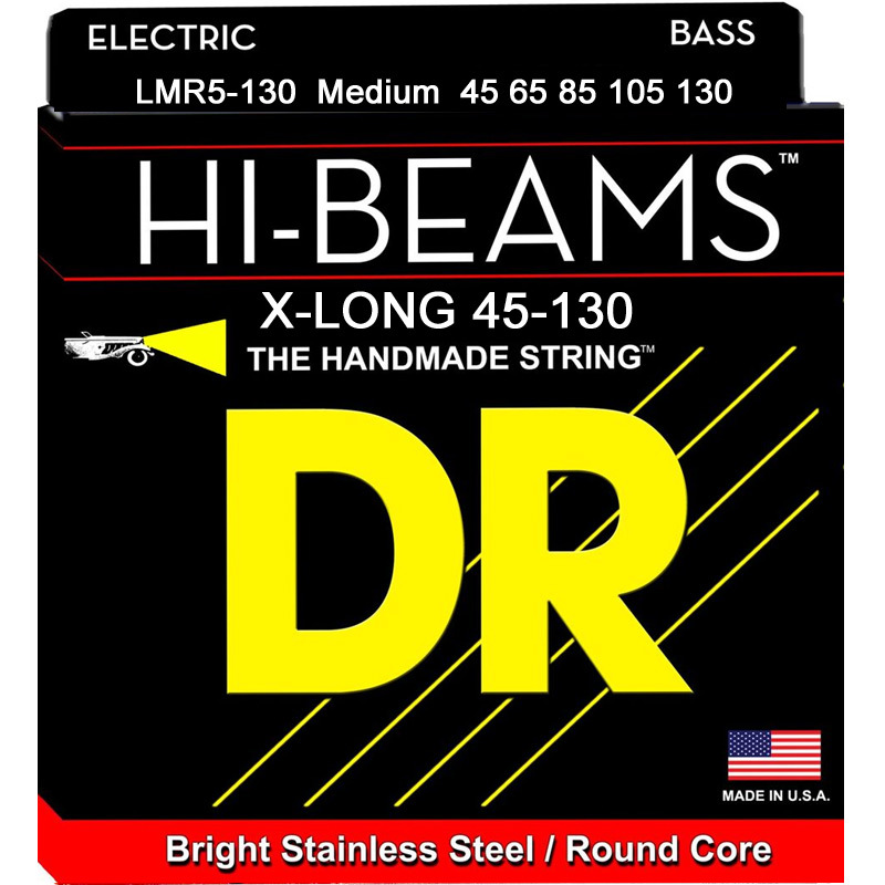 DR Strings 'Hi Beam' Stainless Steel 5-String Bass Set - 45-130 (XL Scale)