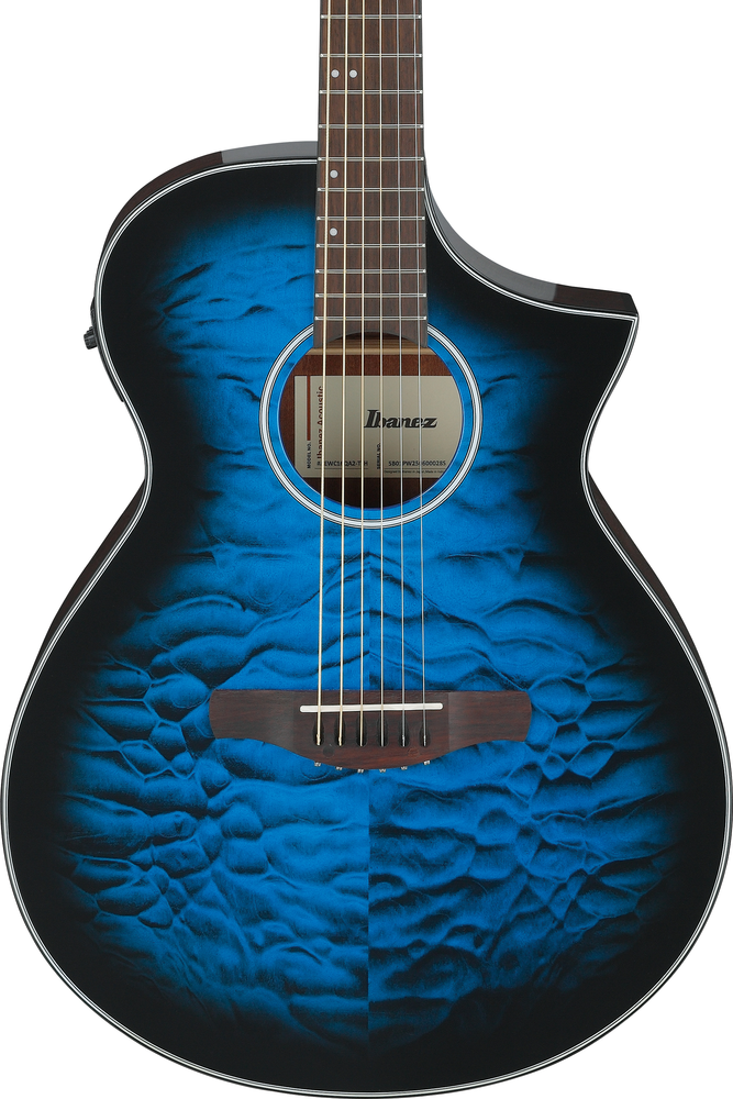 Ibanez AEWC16QA Acoustic Guitar - Transparent Blue Sunburst High Gloss top / Natural High Gloss back and sides
