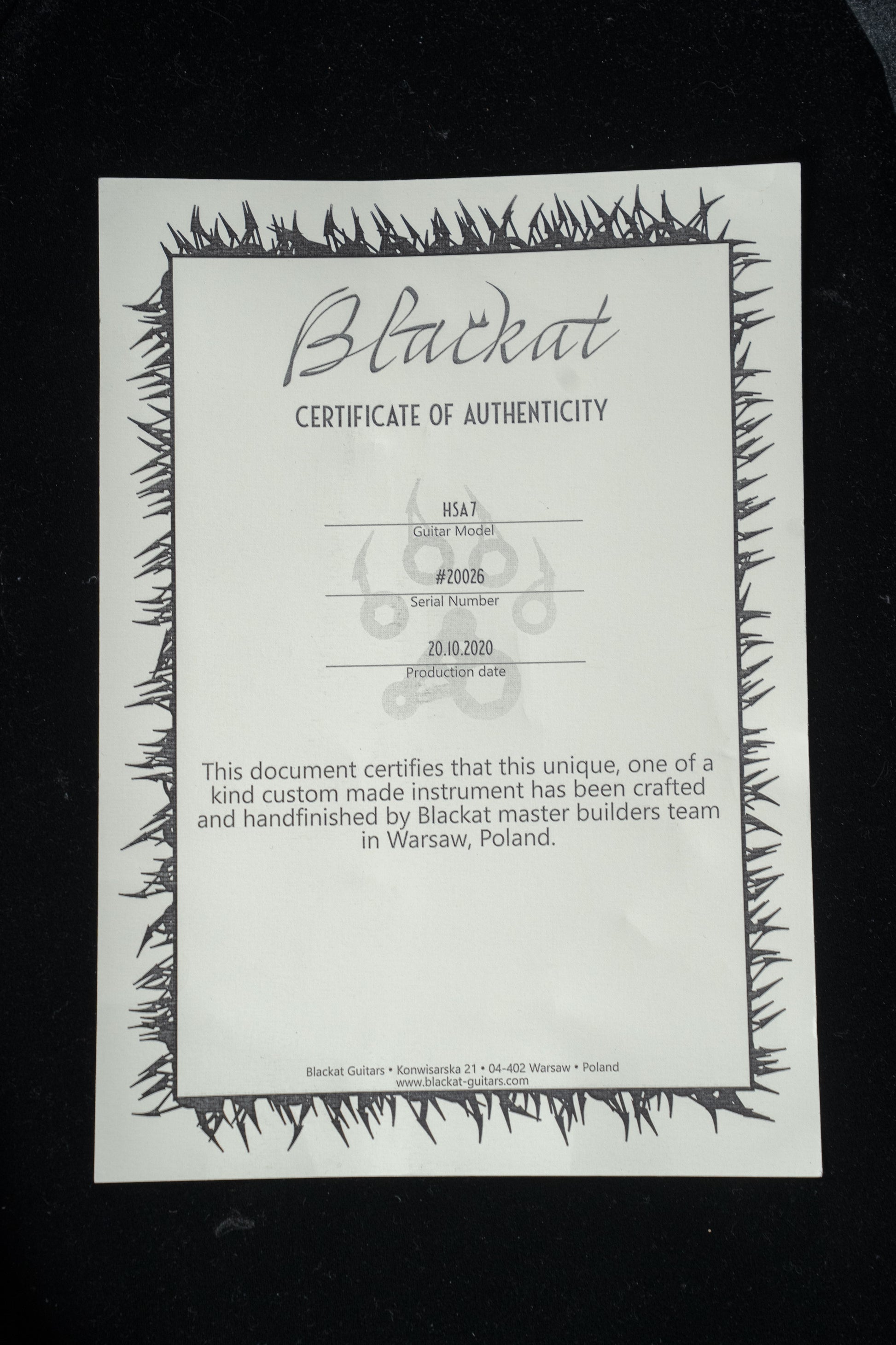 BlacKat HSA7 Custom w/Gigbag - Pre-Owned (#20026)