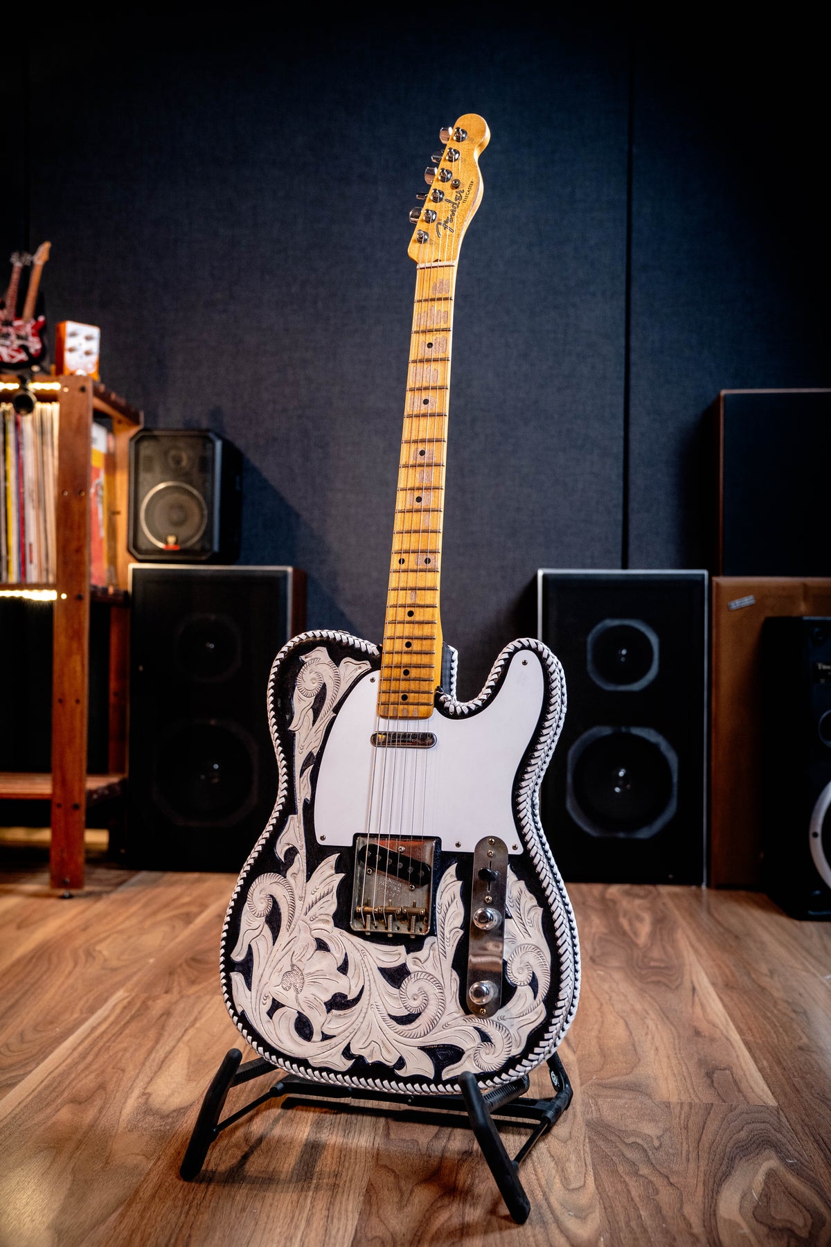 Fender Custom Shop Masterbuilt Waylon Jennings BTB 54' Telecaster Relic - Black and White Tooled Leather over Butterscotch Blonde