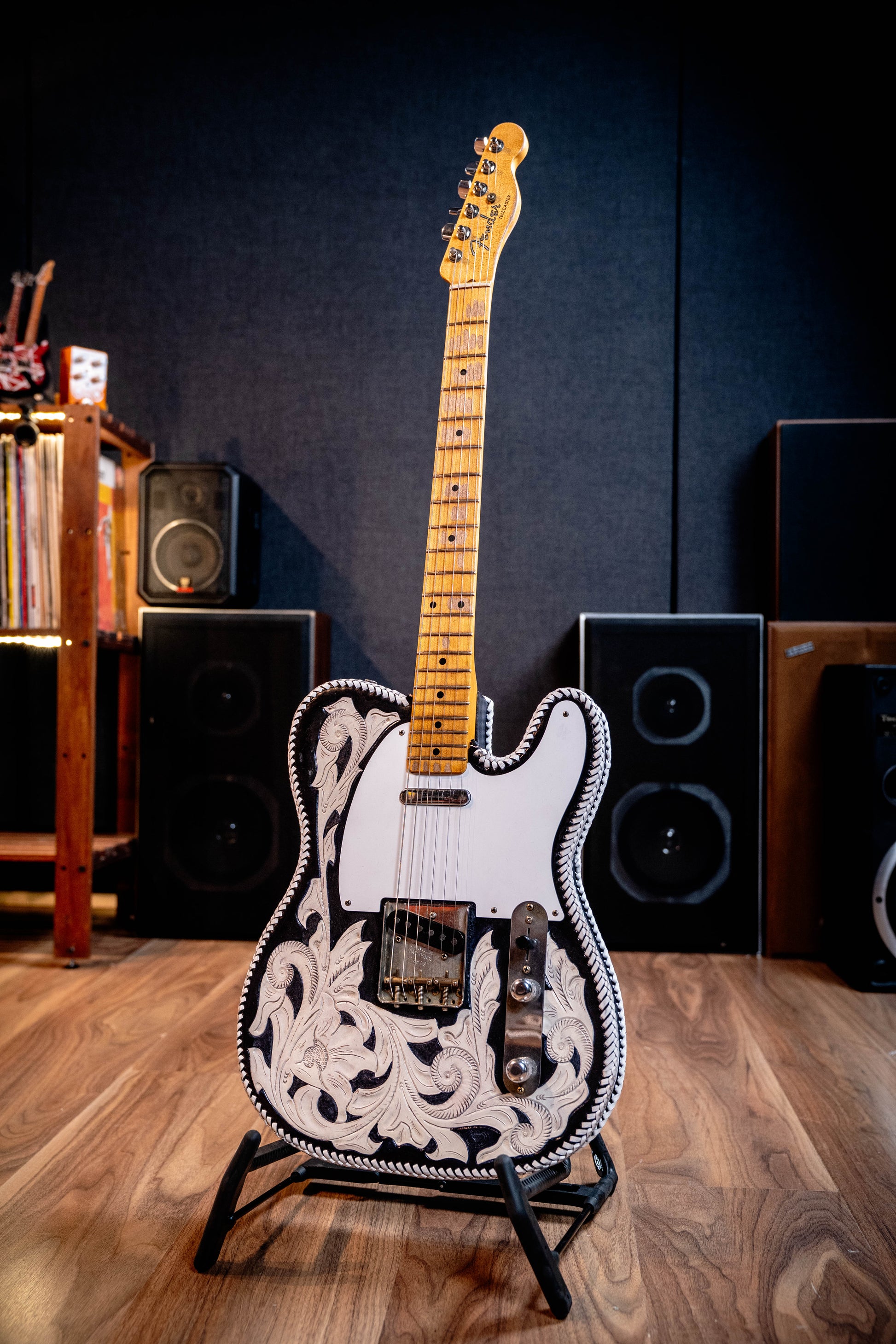 Fender Custom Shop Masterbuilt Waylon Jennings BTB 54' Telecaster Relic - Black and White Tooled Leather over Butterscotch Blonde