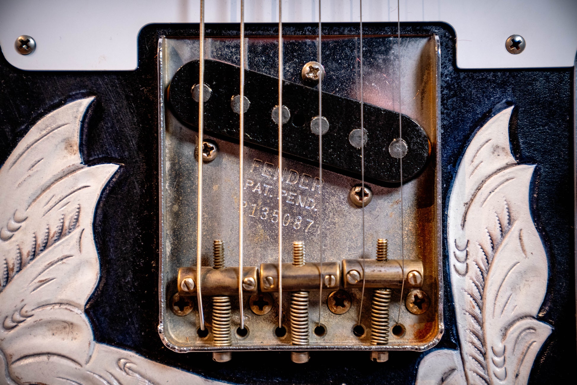 Fender Custom Shop Masterbuilt Waylon Jennings BTB 54' Telecaster Relic - Black and White Tooled Leather over Butterscotch Blonde