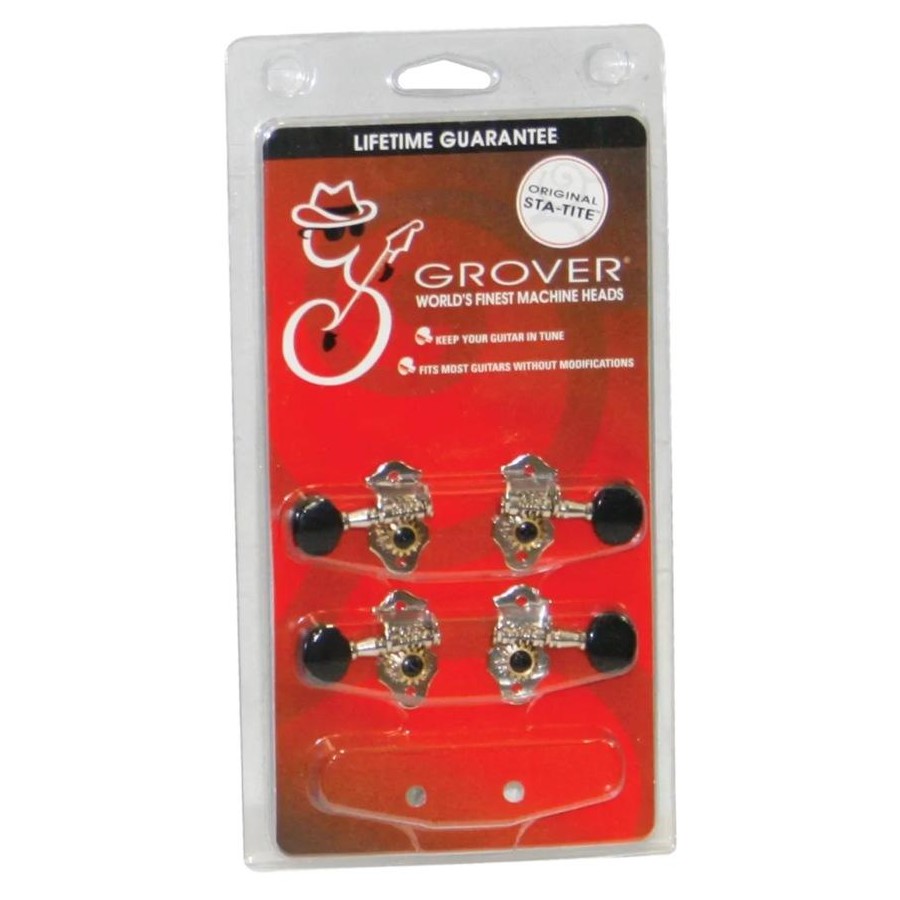 Grover GRO409B Ukulele Machine Head Set - Chrome w/Black Buttons