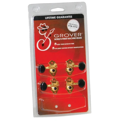 Grover GRO410BG Ukulele Machine Head Set - Gold w/Black Buttons