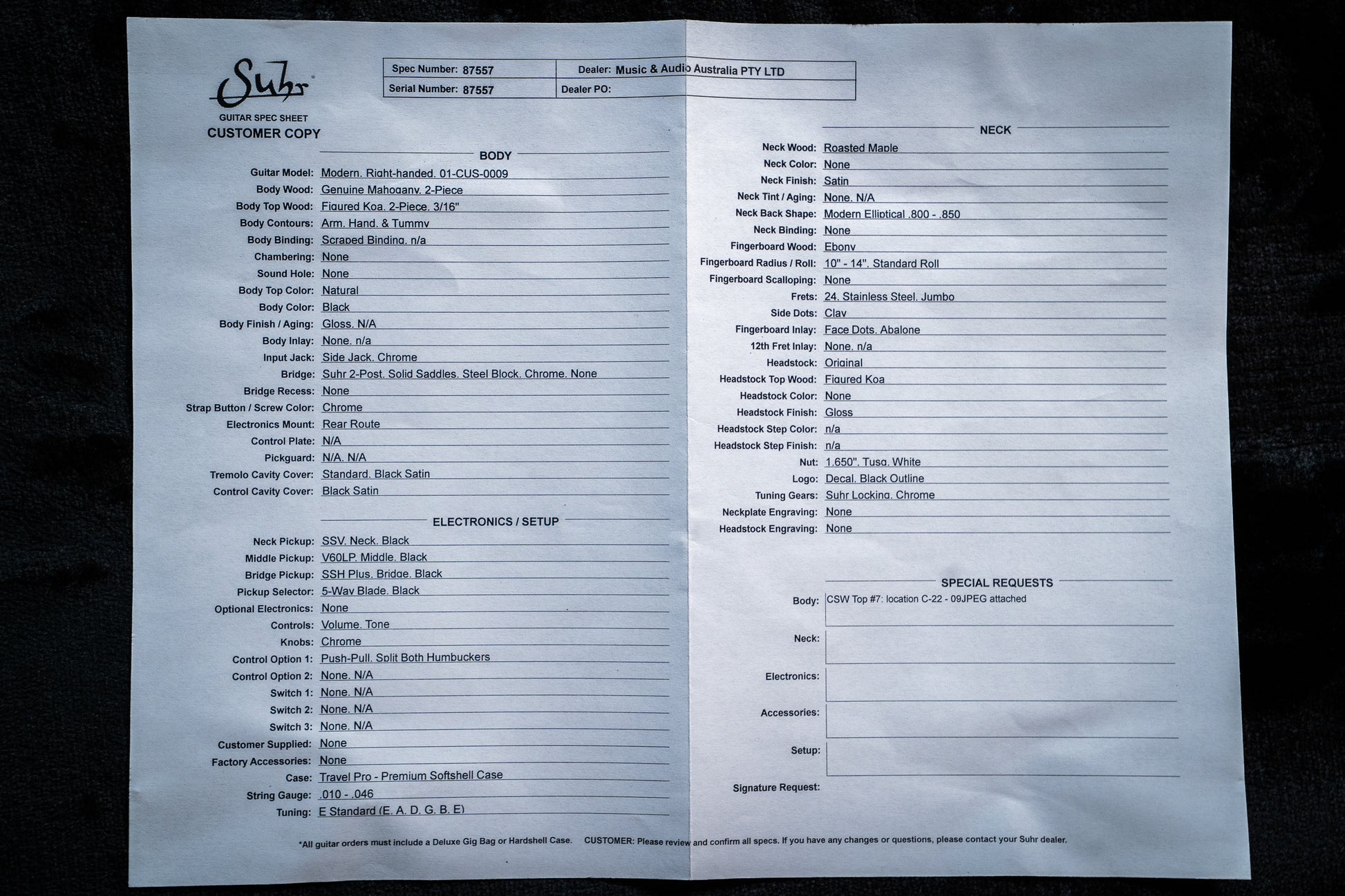 Suhr Custom Modern HSH - Mahogany / Figured Koa Top - Natural (#87557)