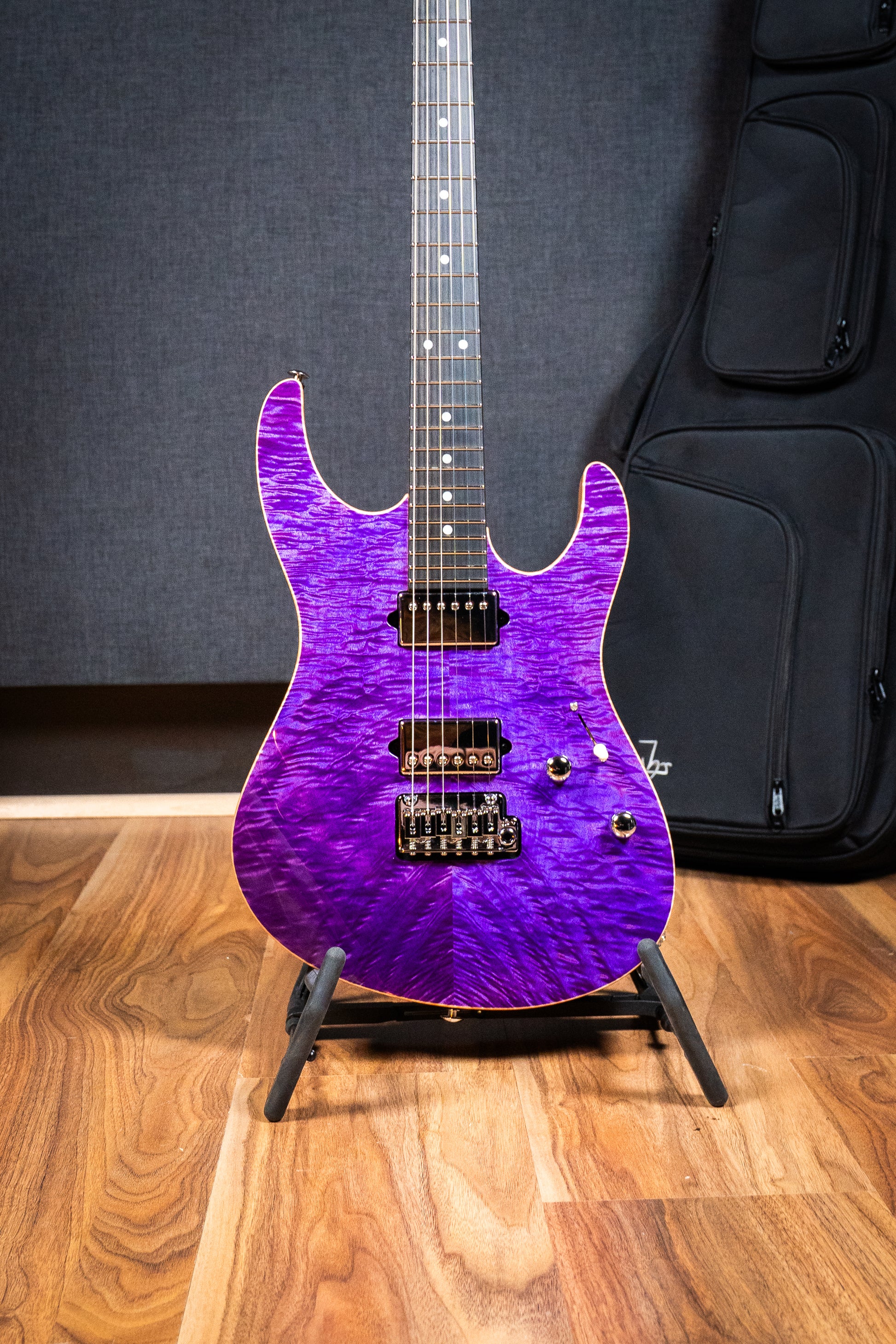 Suhr Custom Modern HH - Roasted Swamp Ash / Curly Maple Top - Trans Purple (#87559)