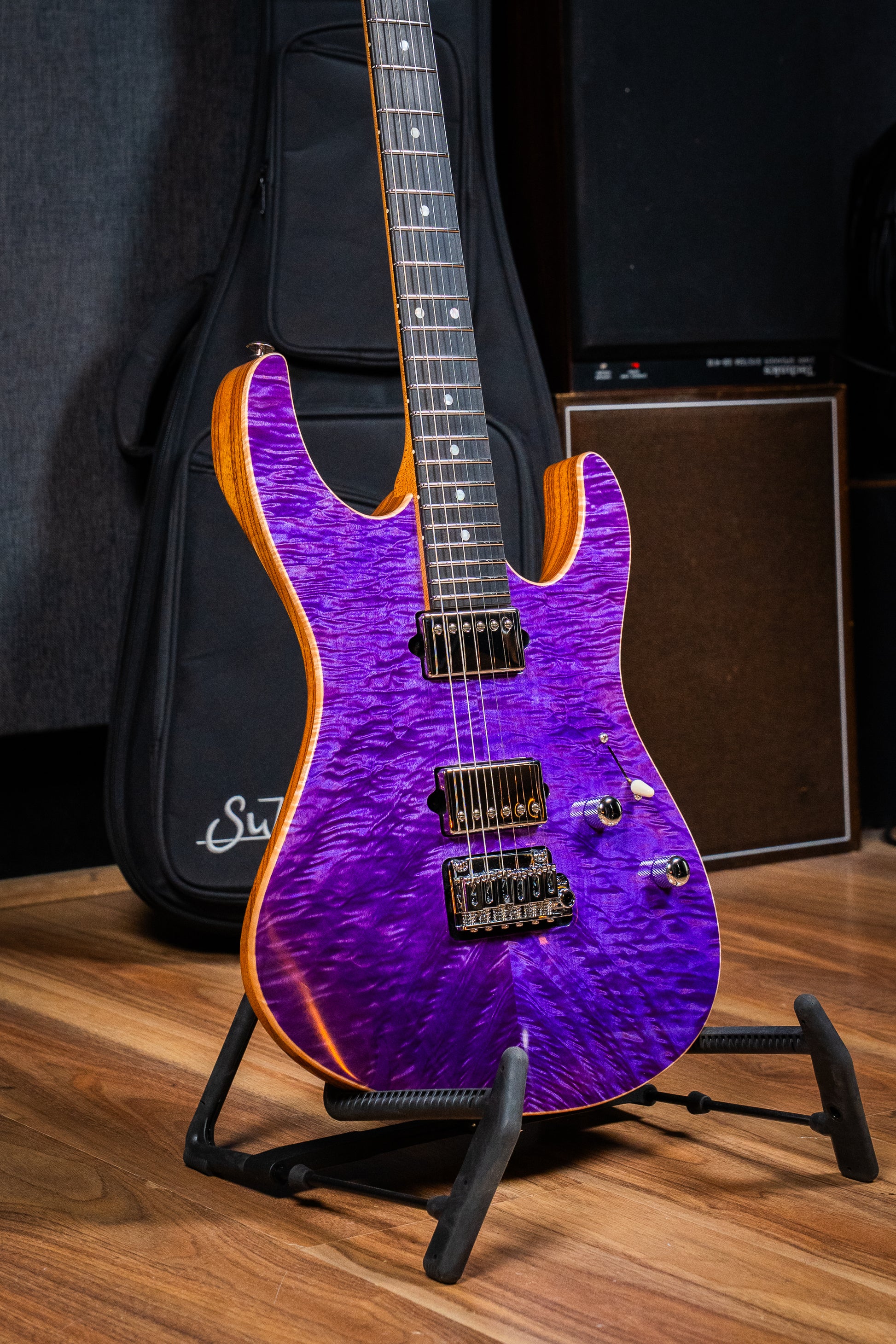Suhr Custom Modern HH - Roasted Swamp Ash / Curly Maple Top - Trans Purple (#87559)