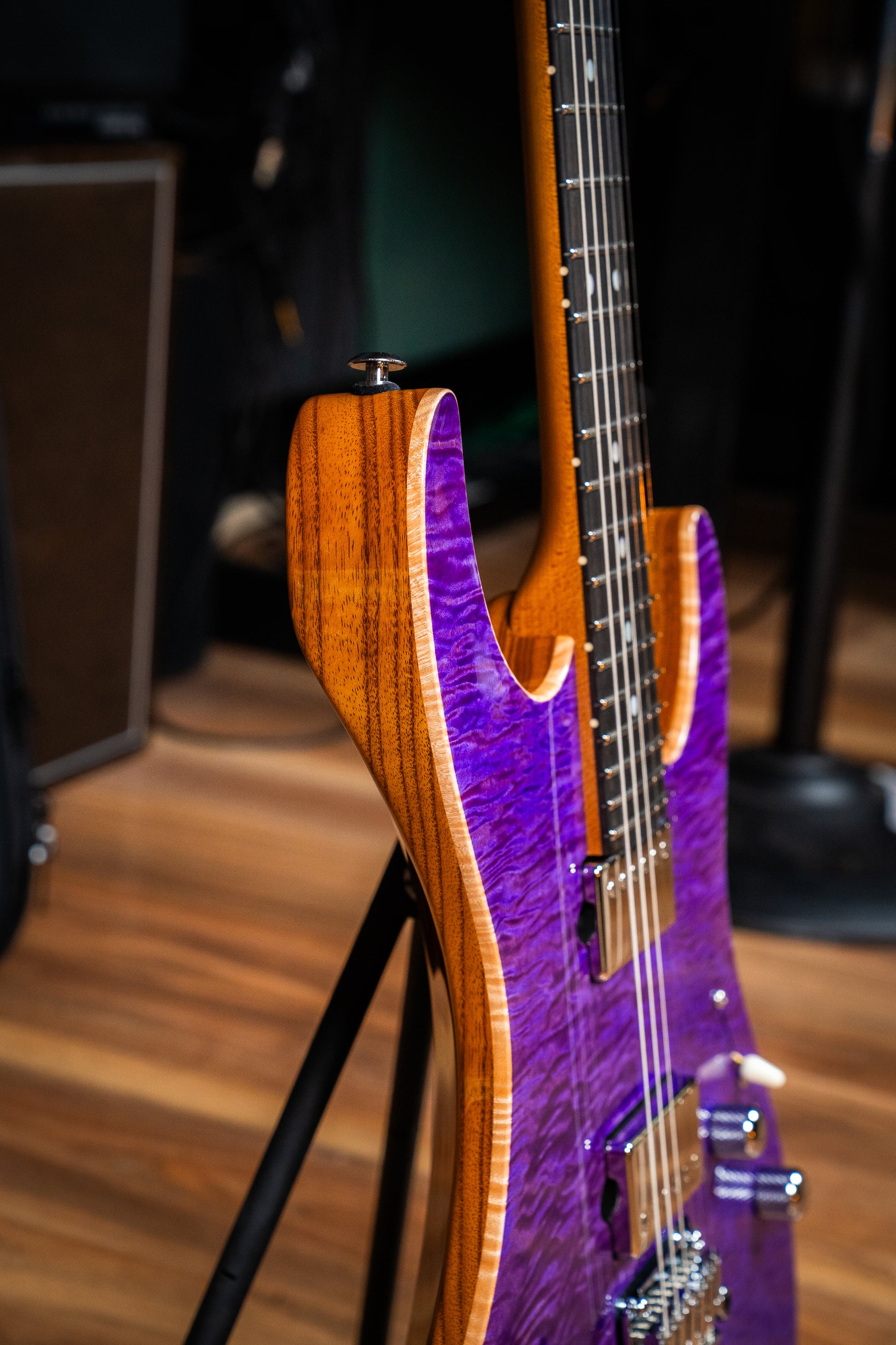 Suhr Custom Modern HH - Roasted Swamp Ash / Curly Maple Top - Trans Purple (#87559)