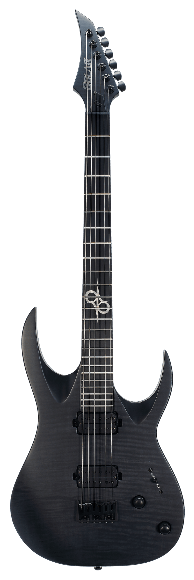 Solar A2.6FB Baritone Electric Guitar - Flame Black Burst Matte
