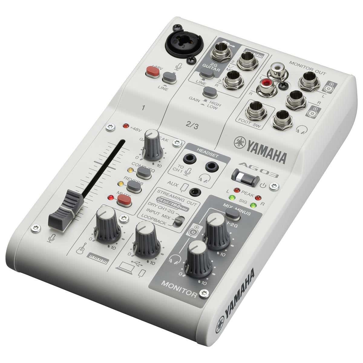 Yamaha AG03MK2 3 Channel Live Streaming Mixer w/USB Audio Interface - White