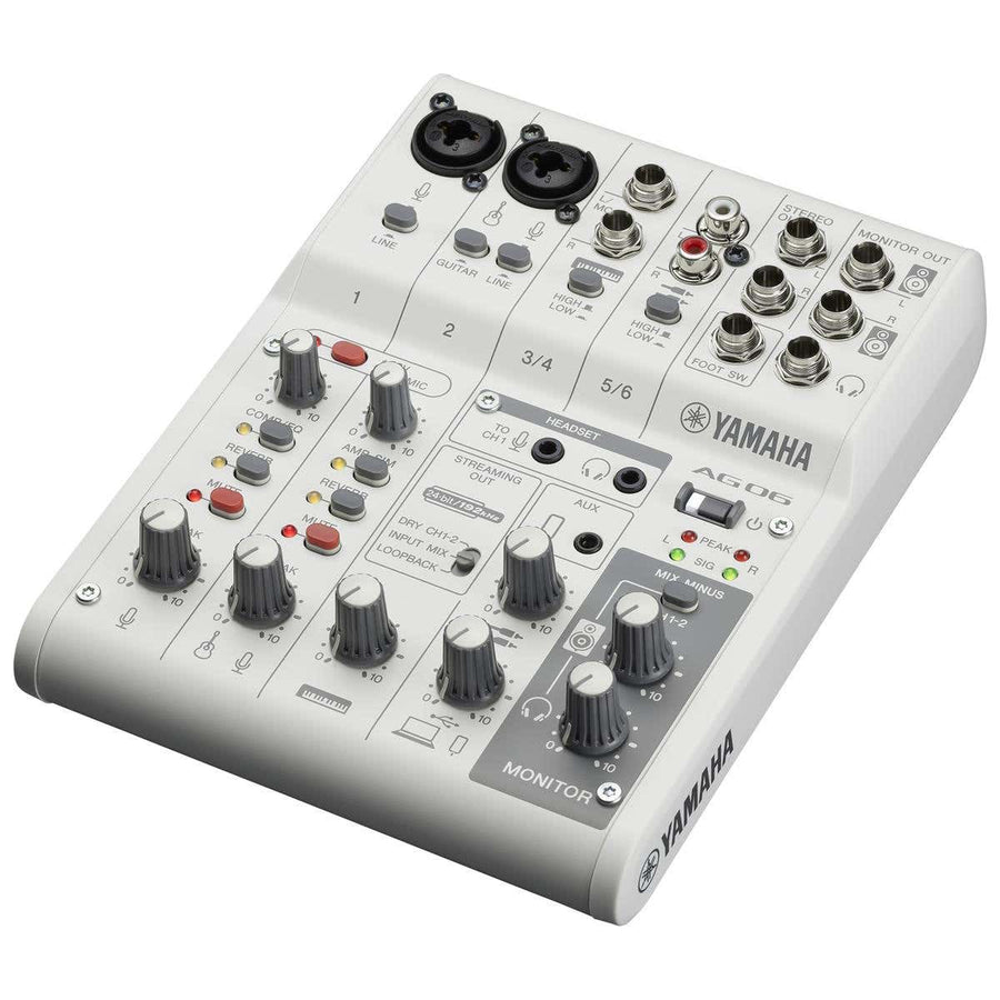 Yamaha AG06MK2 6 Channel Live Streaming Mixer w/USB Audio Interface - White
