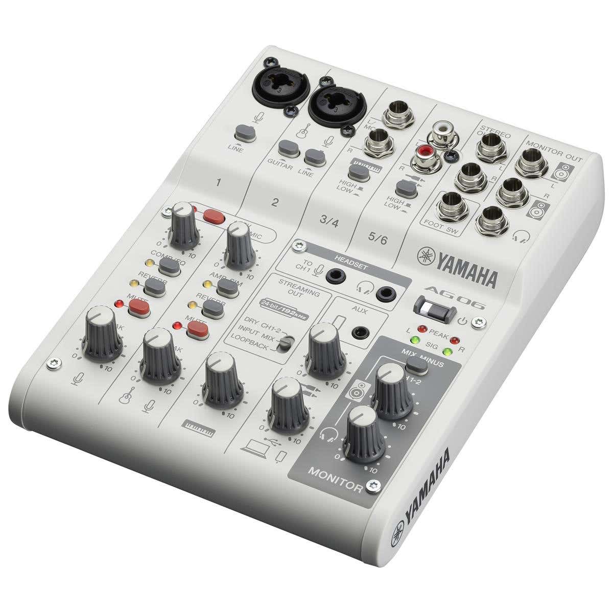Yamaha AG06MK2 6 Channel Live Streaming Mixer w/USB Audio Interface - White
