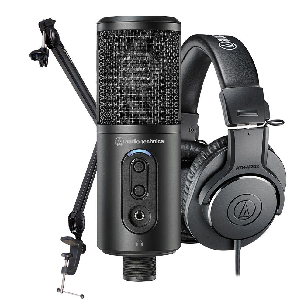 Audio Technica Content Creator Pack w/ATR2500X Mic + M20X Headphones + Studio Boom Arm