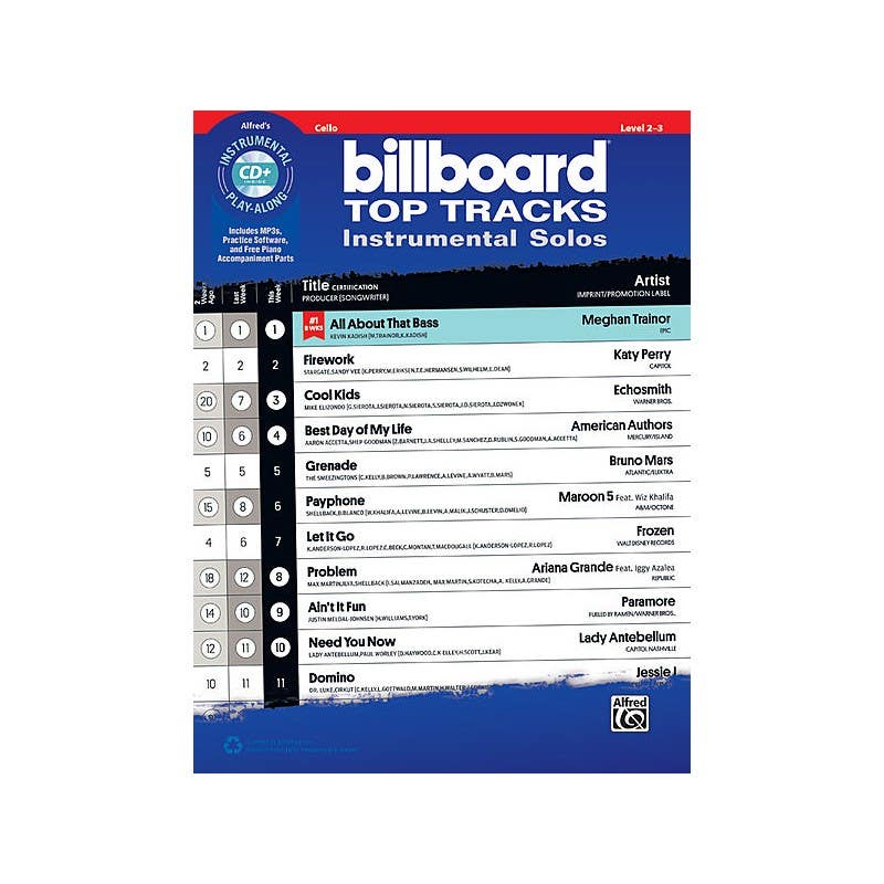 Billboard Top Tracks Instrumental Solos Cello Bk