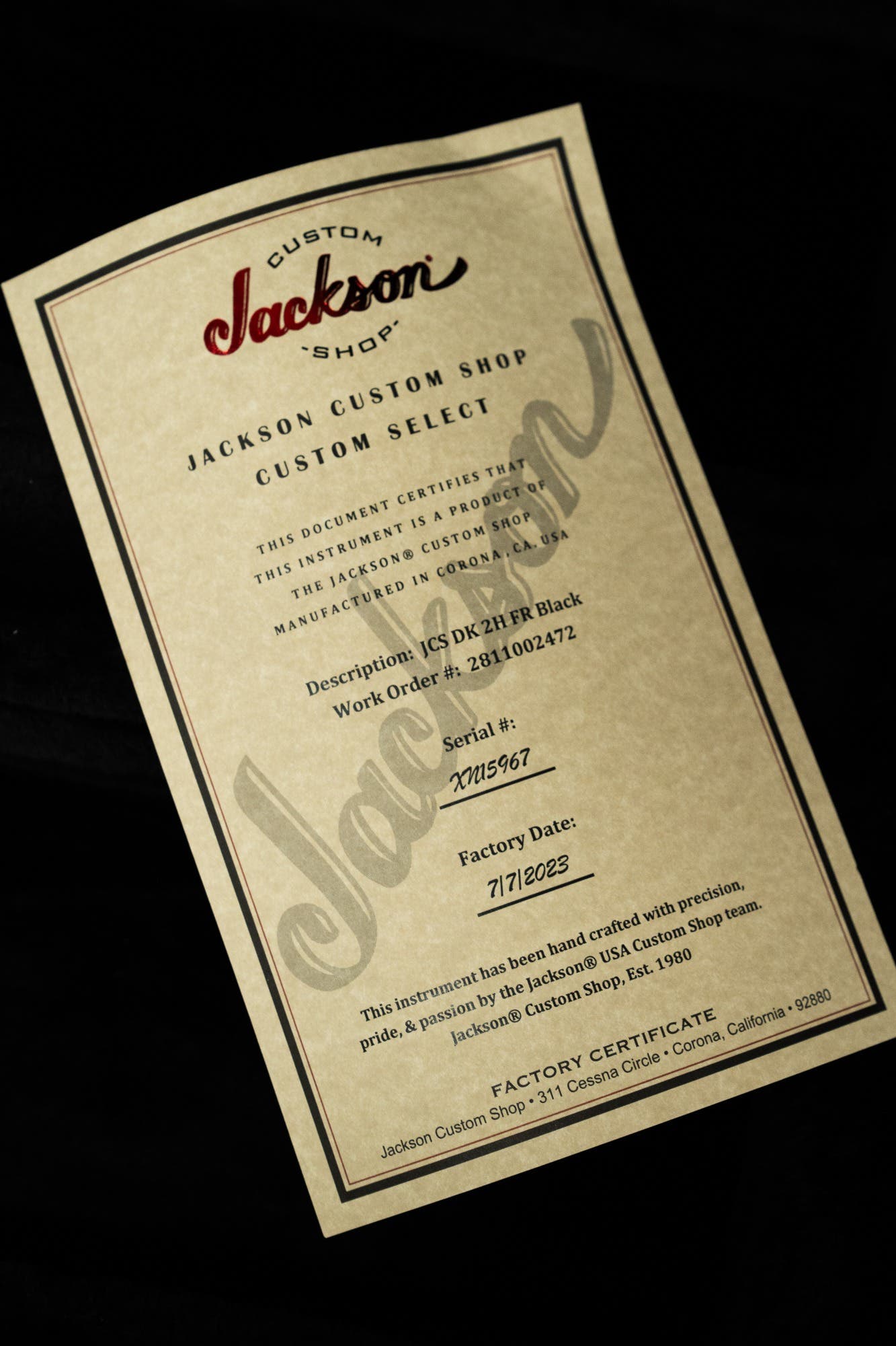 Jackson Custom Shop DK 2H FR Electric Guitar - Black