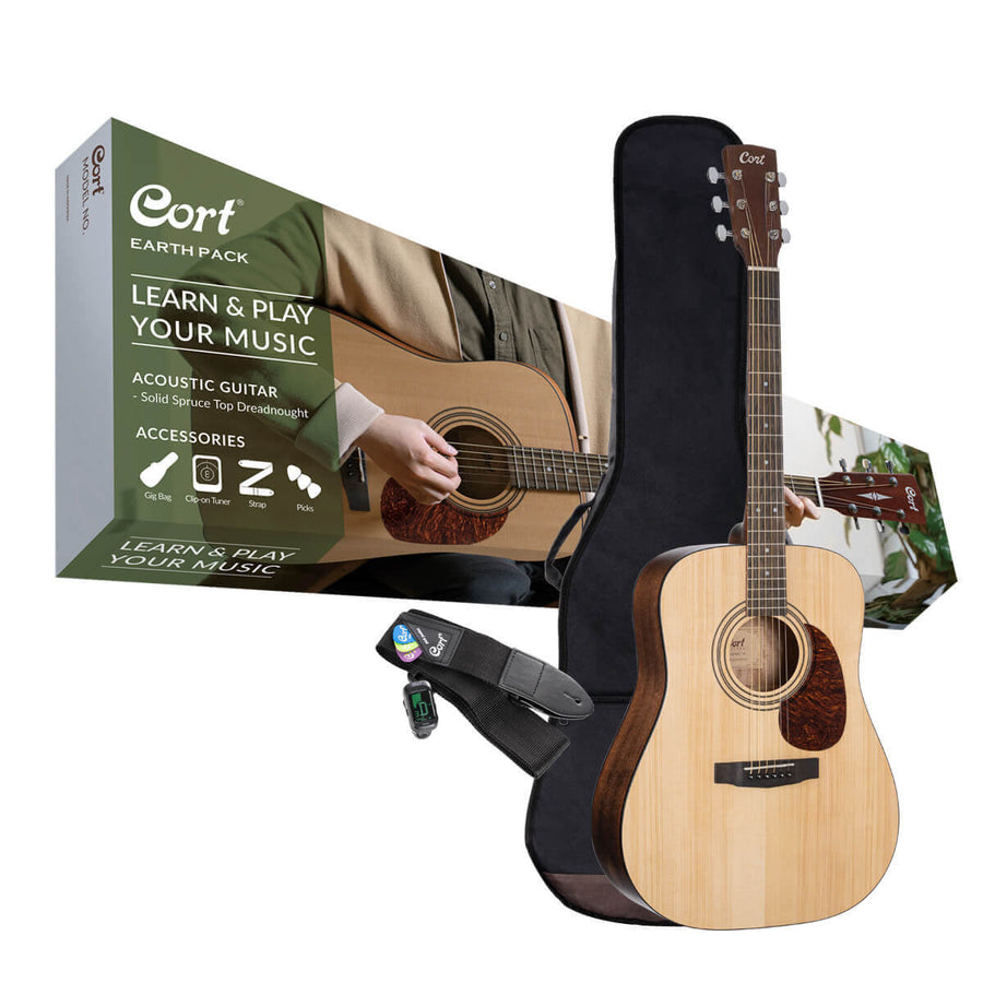 Cort Earth Pack Dreadnought Acoustic Guitar Package - Open Pore
