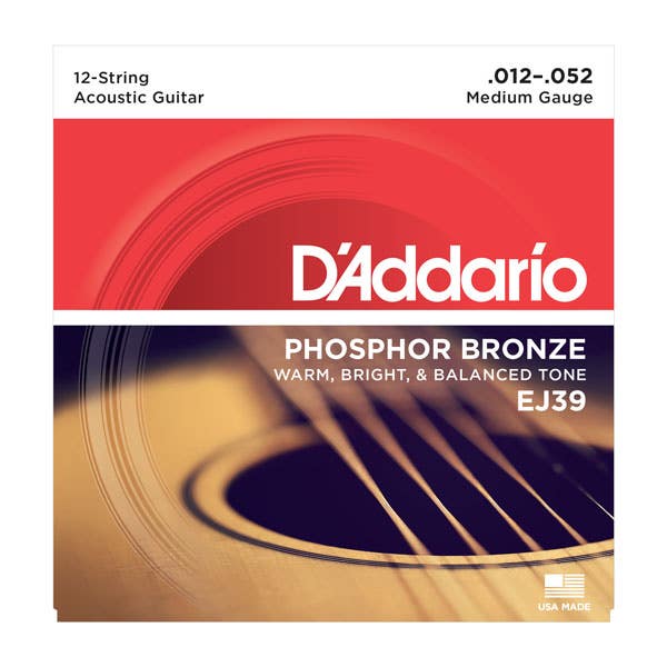 D'Addario Medium Acoustic Steel 12-String Set 12-52 (EJ39)