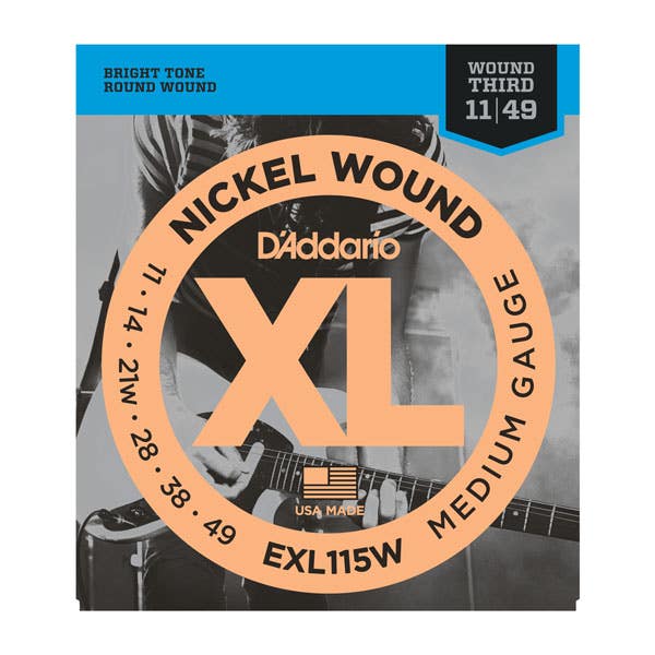 D'Addario Medium Electric Guitar String Set 11-49 Wound 3rd (EXL115W)