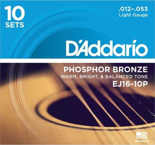 D'Addario Regular Light Acoustic Steel String Set *10 PACK* (EJ16-10P)