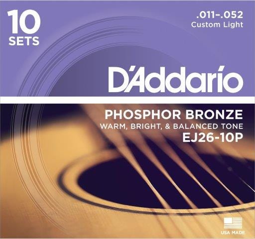 D'Addario Custom Light Acoustic Steel String Set *10 PACK* (EJ26-10P)