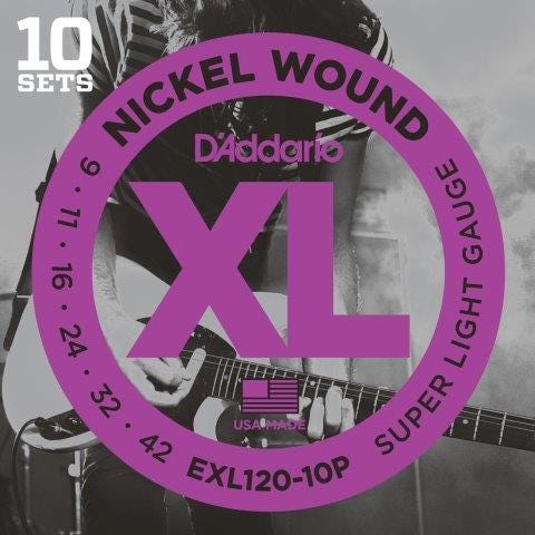 D'Addario Super Light Electric Guitar String Set *10 PACK* (EXL120-10P)