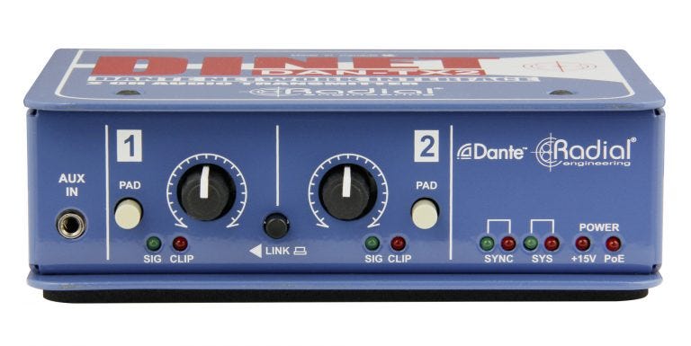 Radial DiNET DAN-TX2 2-Channel Dante Network Transmitter