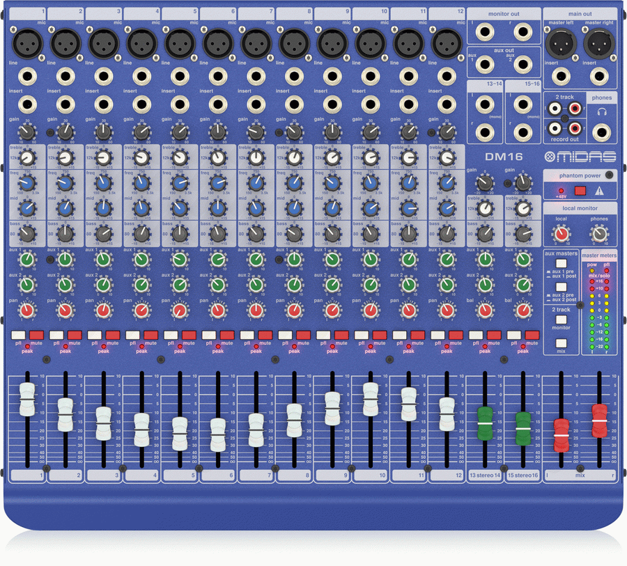 Midas DM16 16-Input Analogue Mixer w/ Midas Preamps