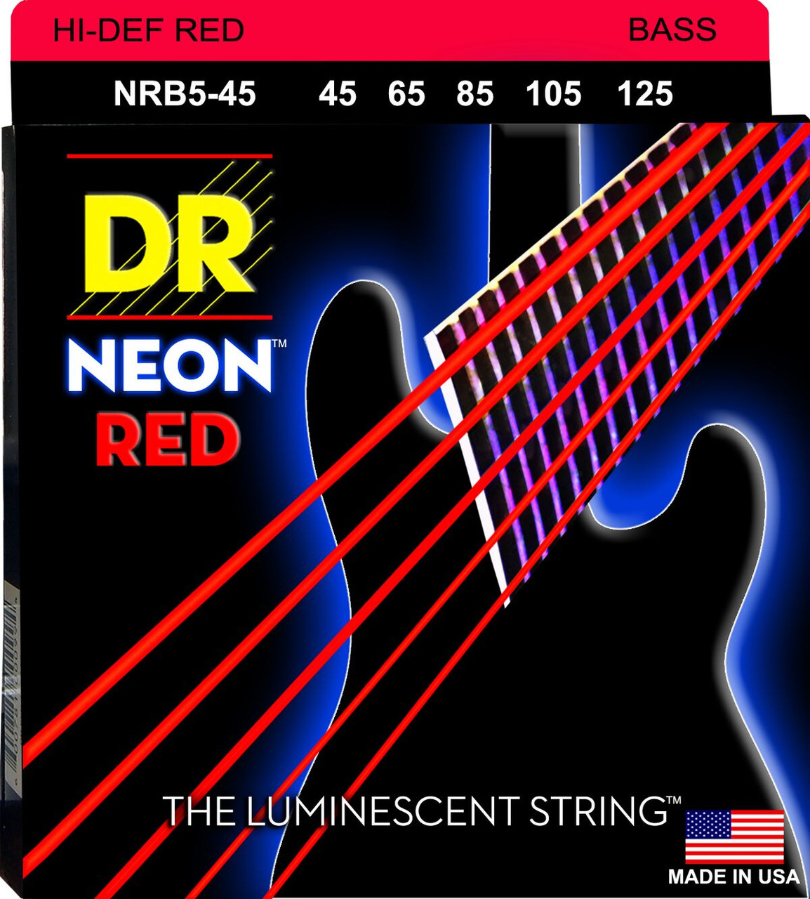 DR NRB5-45 5-string Bass Guitar Strings - 45-125 - Red